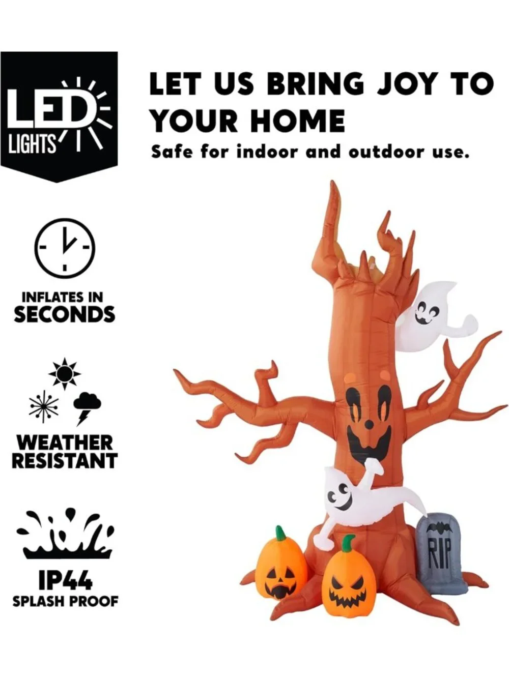8FT Halloween Inflatable Scary Tree with Ghost, LED Pumpkin & Tombstone Decor